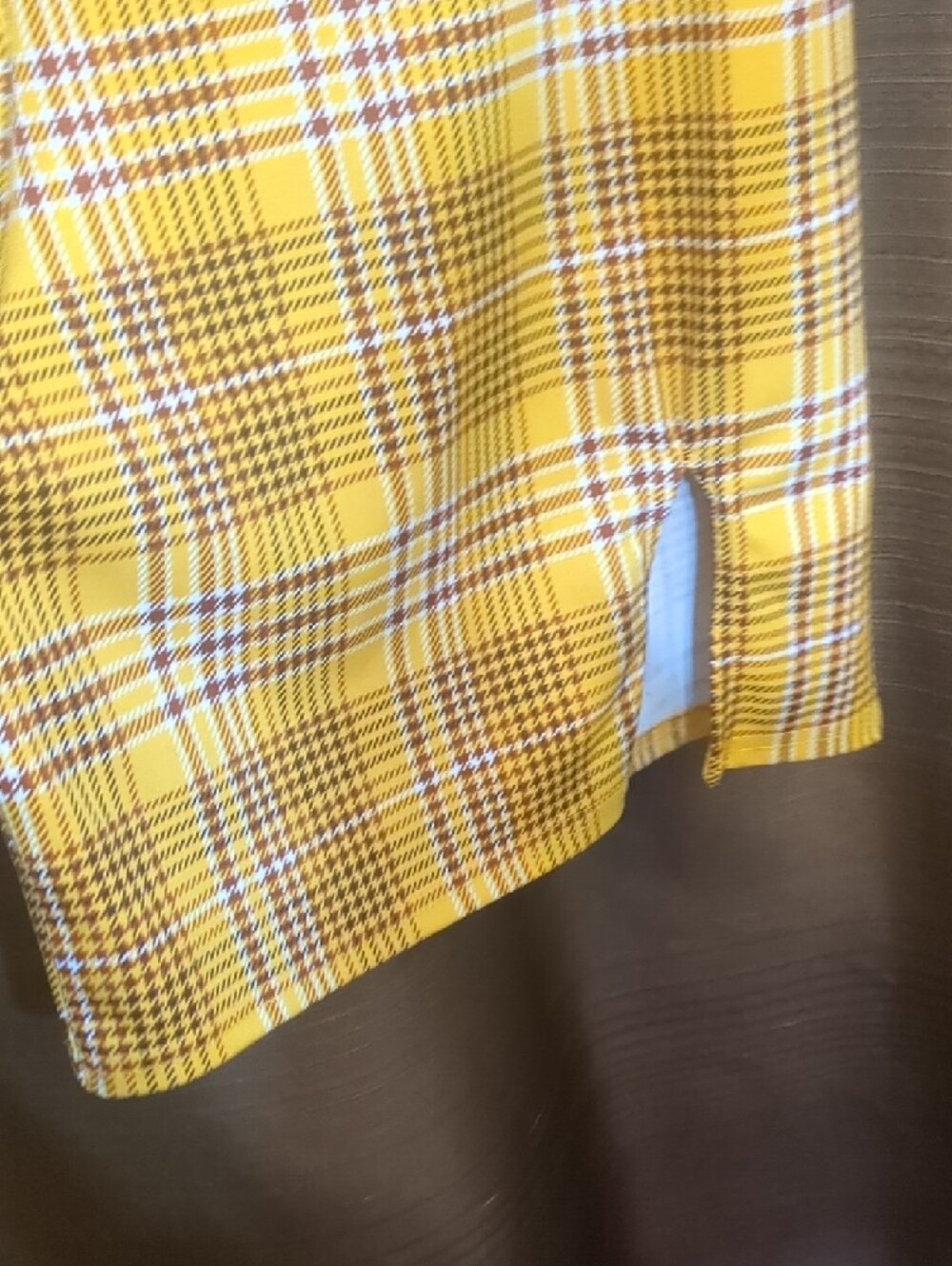 Yellow Plaid Mini Slip Dress with Side Slit - Picture 4 of 4
